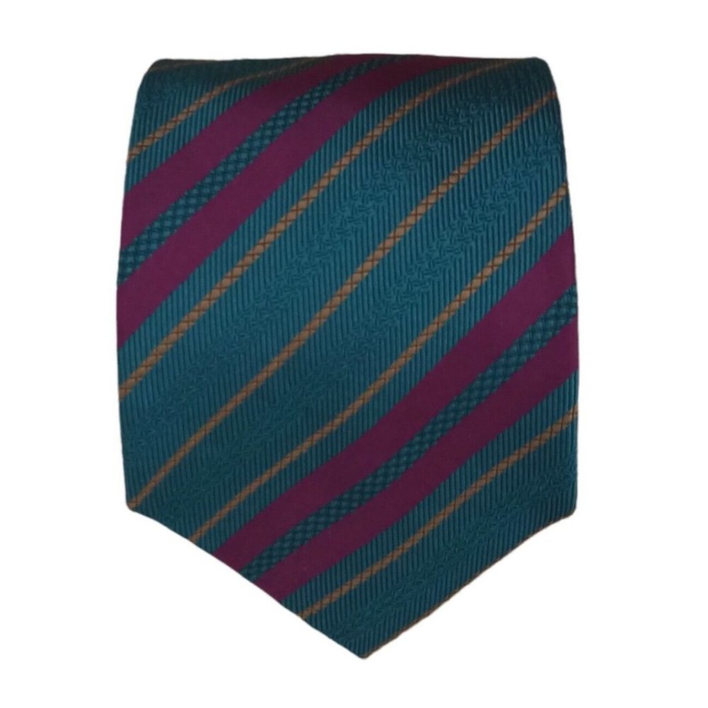 CHRISTIAN DIOR Green Striped Silk Tie ITALY 57"/ 3.2" EC